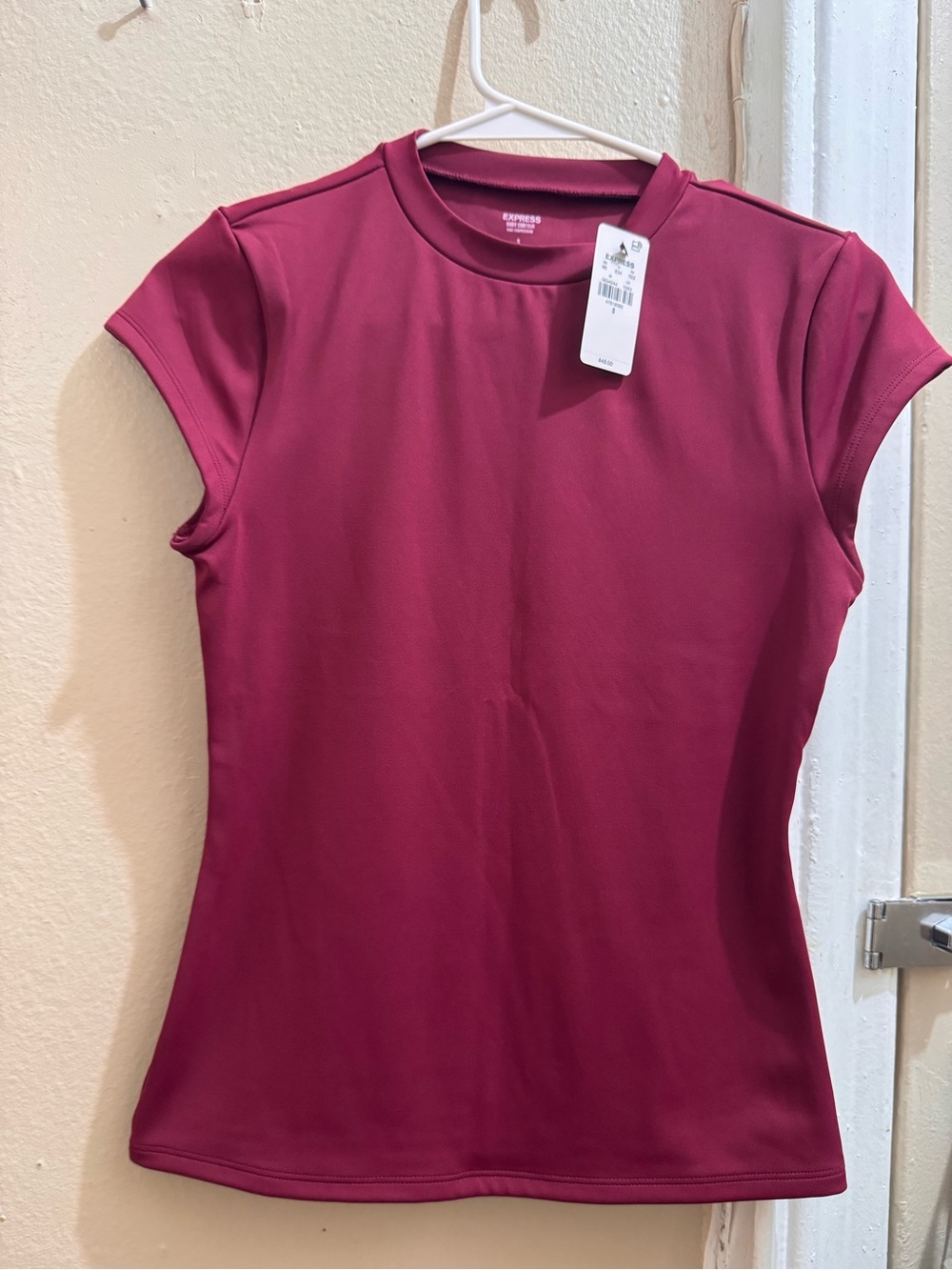 Express Short Sleeve Crewneck Top in Berry Red